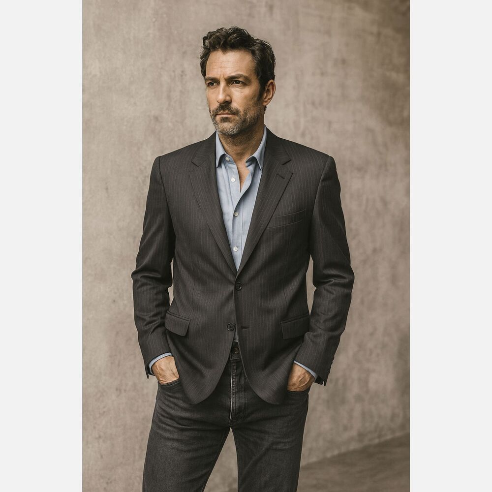John Varvatos Gray Stripe Blazer Sports Coat Jacket  Mens Size 44